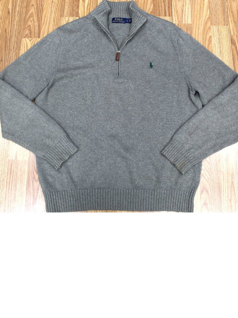 POLO RALPH LAUREN REGULAR FIT 100% COTTON SWEATER GRAY & GREEN Sz LARGE, L